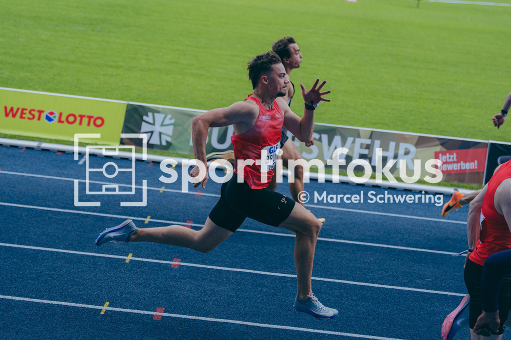 Deutsche Meisterschaften der Frauen und Männer 2026 | Jakob Bruns, LG Brillux Münster, 100-Meter-Lauf, Vorlauf, Deutsche Meisterschaften der Frauen und Männer 2026, Lohrheidestadion Bochum-Wattenscheid, 25.07.2026. Foto: Marcel Schwering / sportimfokus - Realisiert mit Pictrs.com