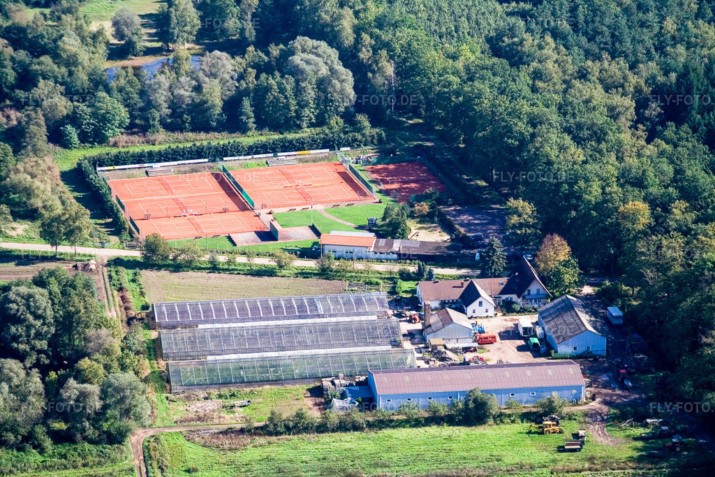 Luftbild: Waldhof Frey und Tennisplatz am Bienwald in Steinfeld im Bundesland Rheinland-Pfalz in Deutschland. Foto: IMG_4342.jpg vom 08.10.2006 durch Werner Riehm/FLY-FOTO.de