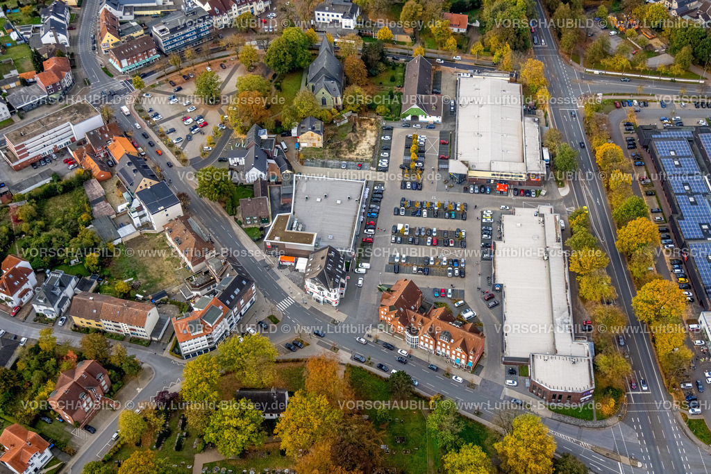 Hamm221012181 | Luftbild, Einkaufszentrum mit Aldi, DM Markt und Edeka Supermarkt, Evang. St.-Victor-Kirche, Herringen, Hamm, Ruhrgebiet, Nordrhein-Westfalen, Deutschland