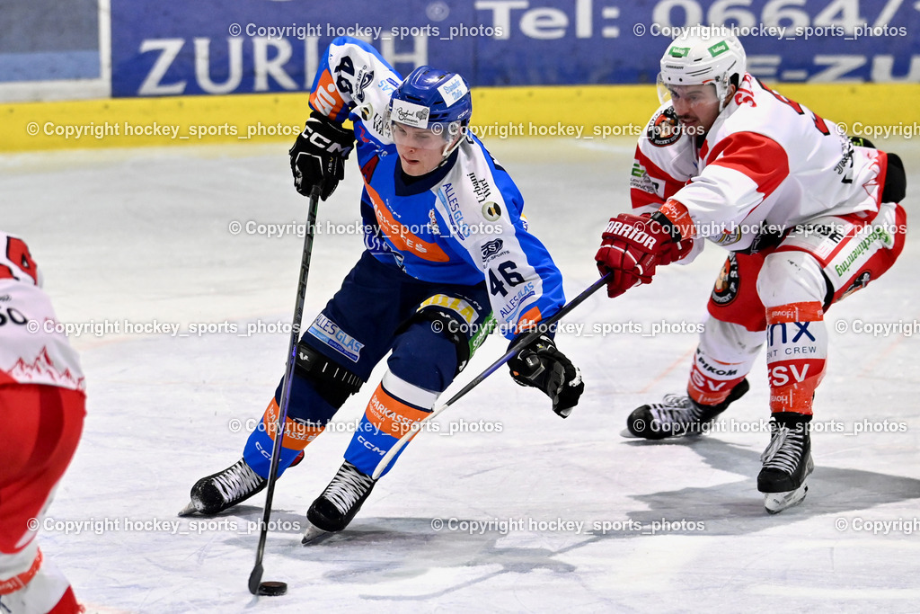 ESC Steindorf vs. ESV Ferlach  | #46 Maurer Julian ESC Steindorf, #90 Schubernig Markus ESV Ferlach, ESC Steindorf vs. ESV Ferlach , ESC Steindorf vs. ESV Ferlach  am 15.02.2026 in Steindorf (Ossiachersee Halle), Austria, (Photo by Bernd Stefan)