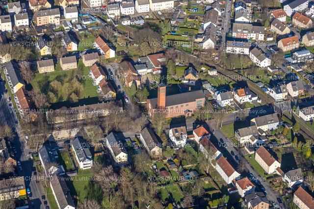 Dortmund240102210 | Luftbild, Ortskern Wohngebiet und kath. St. Christophorus Kirche, Huckarde, Dortmund, Ruhrgebiet, Nordrhein-Westfalen, Deutschland