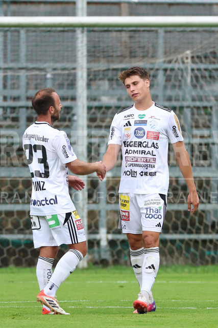 Friendly Match: SC Weiz vs TSV Hartberg in Weiz | Weiz, AUSTRIA, 01.JUL.26 - SOCCER - ADMIRAL Bundesliga, SC Weiz vs TSV Hartberg, test match. The image shows Tobias Kainz (Hartberg) congratulate Marco Hoffmann (Hartberg).