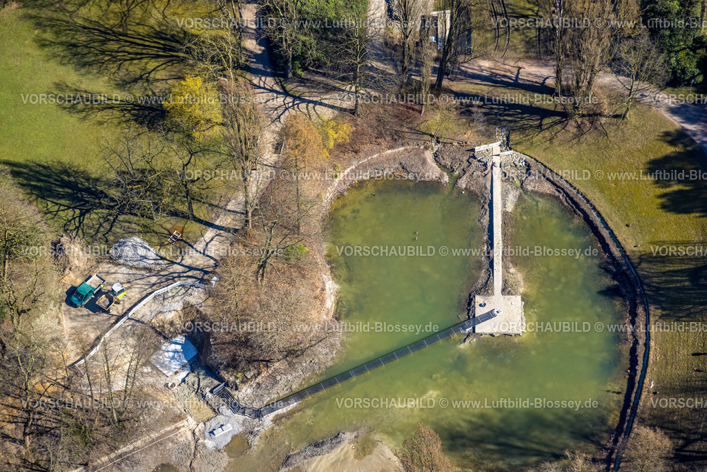 Bochum250301674 | Luftbild, Gondelteich im Stadtpark, Naherholung, Baustelle, Grumme, Bochum, Ruhrgebiet, Nordrhein-Westfalen, Deutschland