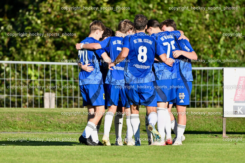 ATUS Nötsch vs. Thal Assling | #72 Ziga Anzelj Thal Assling, Jubel Thal Assling Mannschaft, #8 Patrick Hainzer Thal Assling, #75 Domenico Calcagnile Thal Assling, #20 Lorenz Sebastian Blassnig Thal Assling, ATUS Nötsch vs. Thal Assling, ATUS Nötsch vs. Thal Assling am 31.08.2025 in Nötsch (Dobratsch Arena), Austria, (Photo by Bernd Stefan)