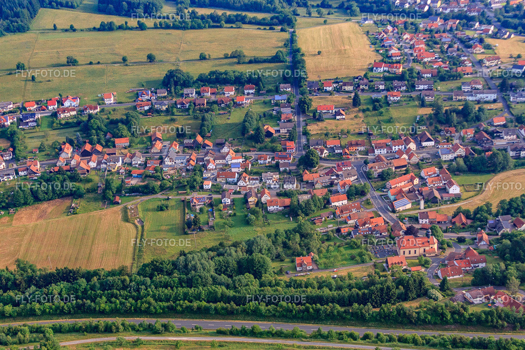 Bahnhofstraße und St. Josef | Luftbild: Bahnhofstraße und St. Josef in Wildflecken im Bundesland Bayern in Deutschland. Foto: IMG_68830.jpg vom 22.06.2014 durch Werner Riehm/FLY-FOTO.de - Realisiert mit Pictrs.com