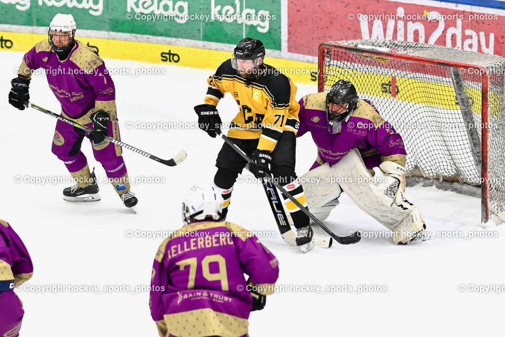 EC Kellerberg vs. EC Arnoldstein | #7 Neubauer Alexander EC Kellerberg, #71 Bachlechner Markus EC Arnoldstein, #31 Frank Patrick EC Kellerberg, #79 Spendier Helge EC Kellerberg, EC Kellerberg vs. EC Arnoldstein, EC Kellerberg vs. EC Arnoldstein am 03.02.2025 in Villach (Stadthalle Villach), Austria, (Photo by Bernd Stefan)