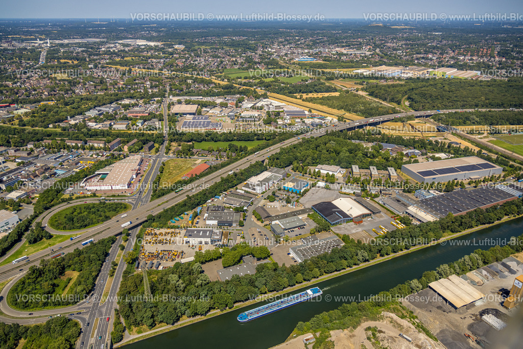 Oberhausen230705093 | Luftbild, Autobahnanschlussstelle Oberhausen-Buschhausen, Gewerbegebiet Emschertalstraße, Autobahn A42, Buschhausen, Oberhausen, Ruhrgebiet, Nordrhein-Westfalen, Deutschland