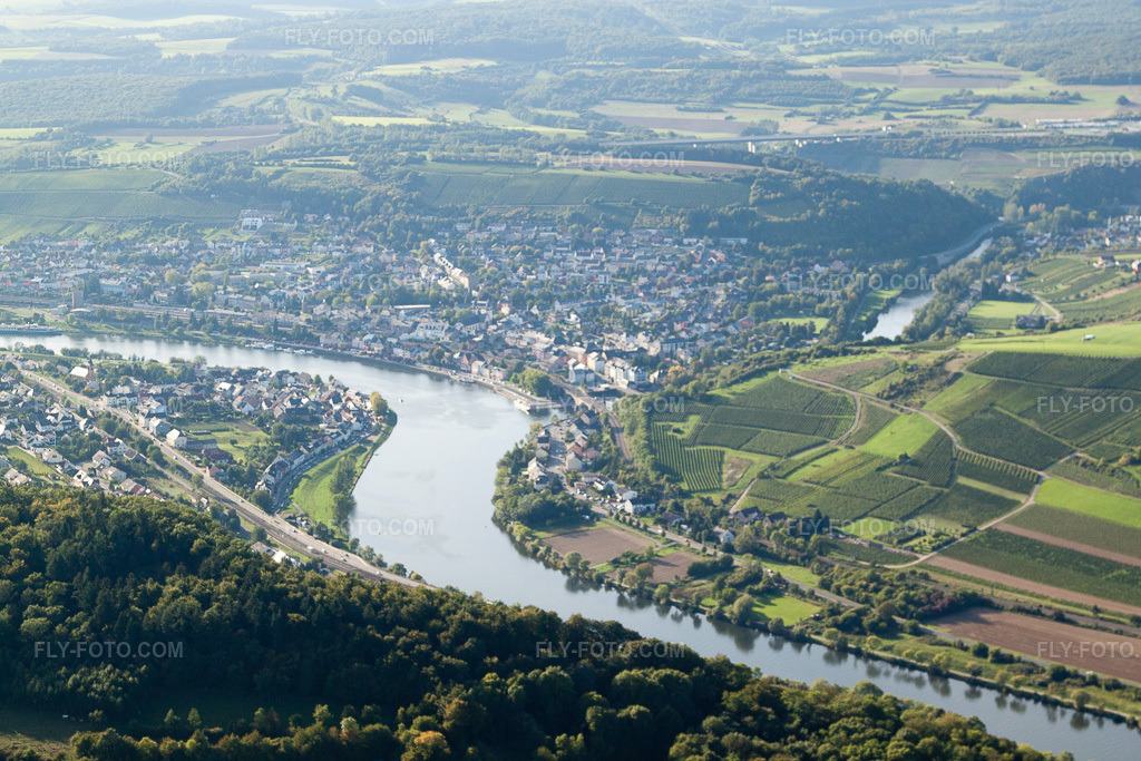 Aerial view: View of the town in Wasserbillig in the state Grevenmacher, Luxembourg.Photo: IMG_33881.jpg taken on 09/11/2010 by Werner Riehm/FLY-FOTO.comResolution of the original: 4752 x 3168 px