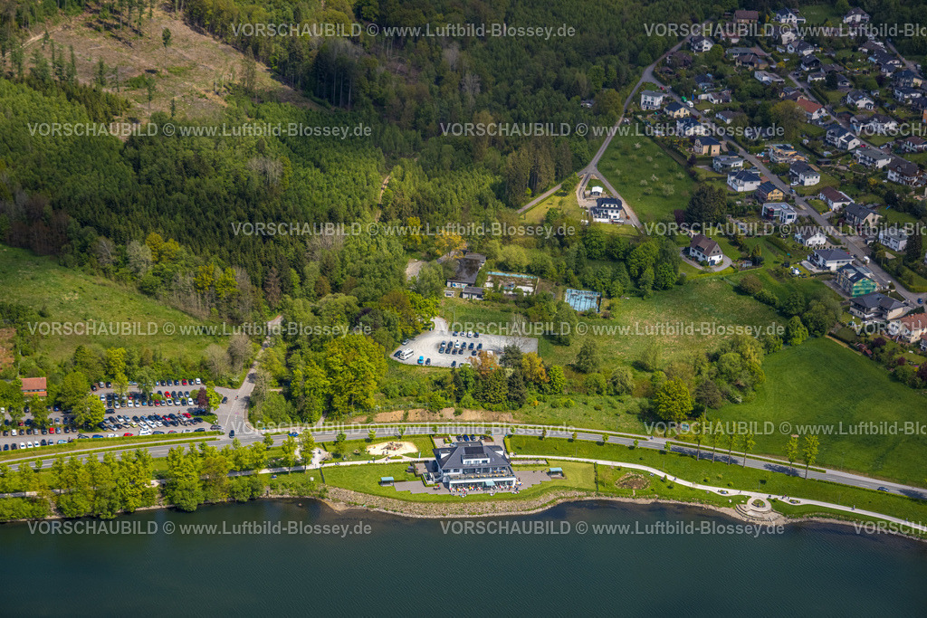 Sundern230505195 | Luftbild, Heimathafen Gastronomie Grote Bäckerei an der Uferpromenade Seestraße am Sorpesee, Amecke, Sundern, Sauerland, Nordrhein-Westfalen, Deutschland