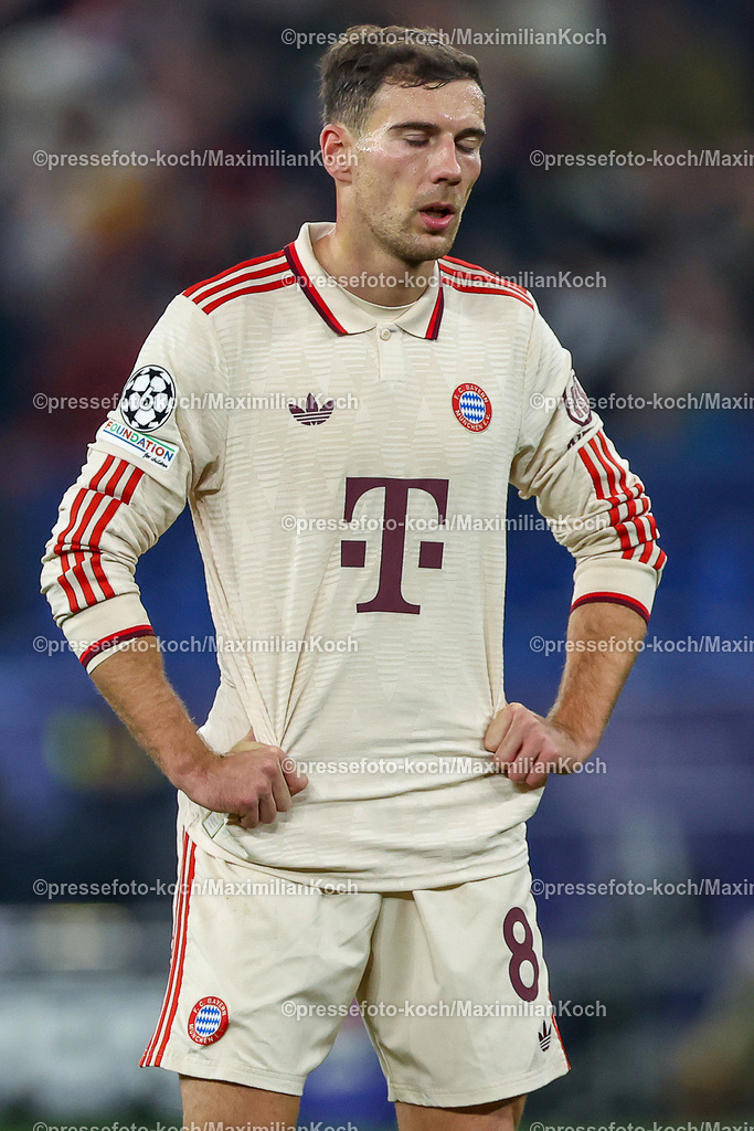 UCL10122402261 | 10.12.2024, Fußball, UEFA Champions League, Schachtar Donezk - FC Bayern München, Arena AufSchalke Gelsenkirchen, 8. Spieltag Saison 2024 2025: Leon Goretzka (Bayern #8)DFB regulations prohibit any use of photographs as image sequences and or quasi-video.