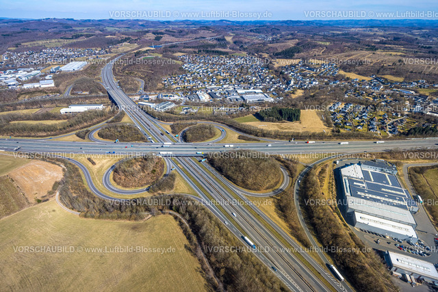 Wenden250306985Gerlingen_A45_A4 | Luftbild, Autobahnkreuz Olpe-Süd mit Autobahn A45 und Autobahn A4, Gerlingen, Wenden, Sauerland, Nordrhein-Westfalen, Deutschland