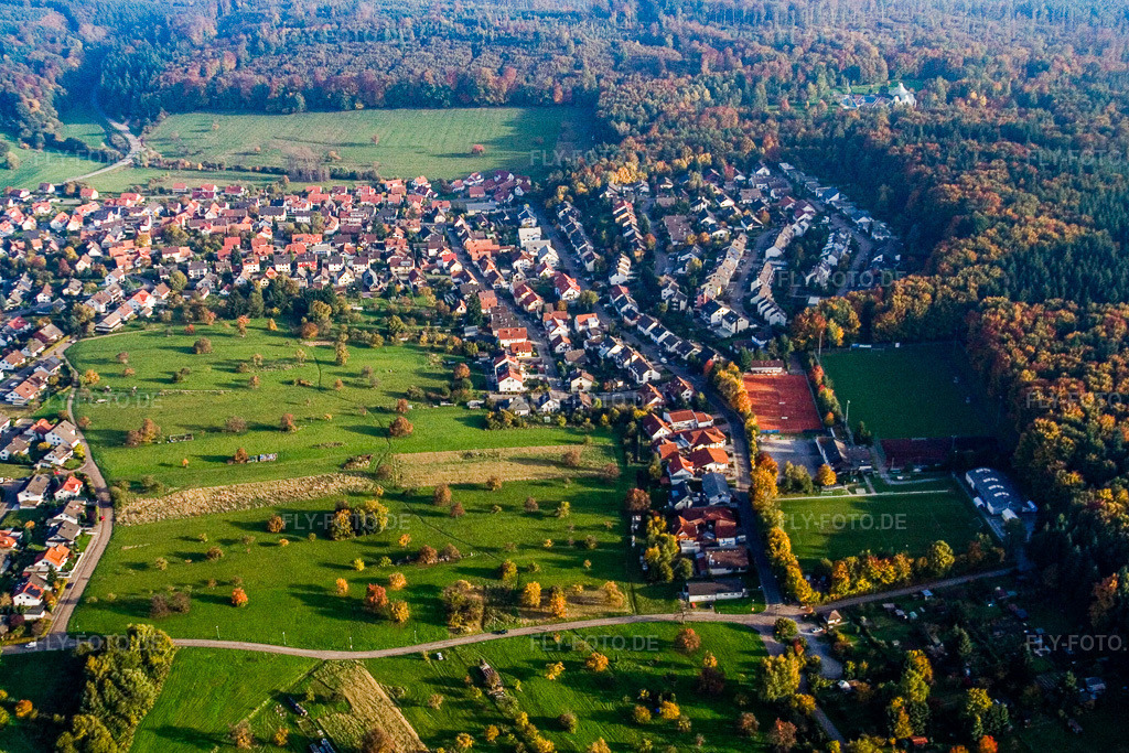Luftbild: Ortsansicht von Nordwesten im Ortsteil Schöllbronn in Ettlingen im Bundesland Baden-Württemberg in Deutschland. Foto: IMG_14062.jpg vom 11.10.2008 durch Werner Riehm/FLY-FOTO.de