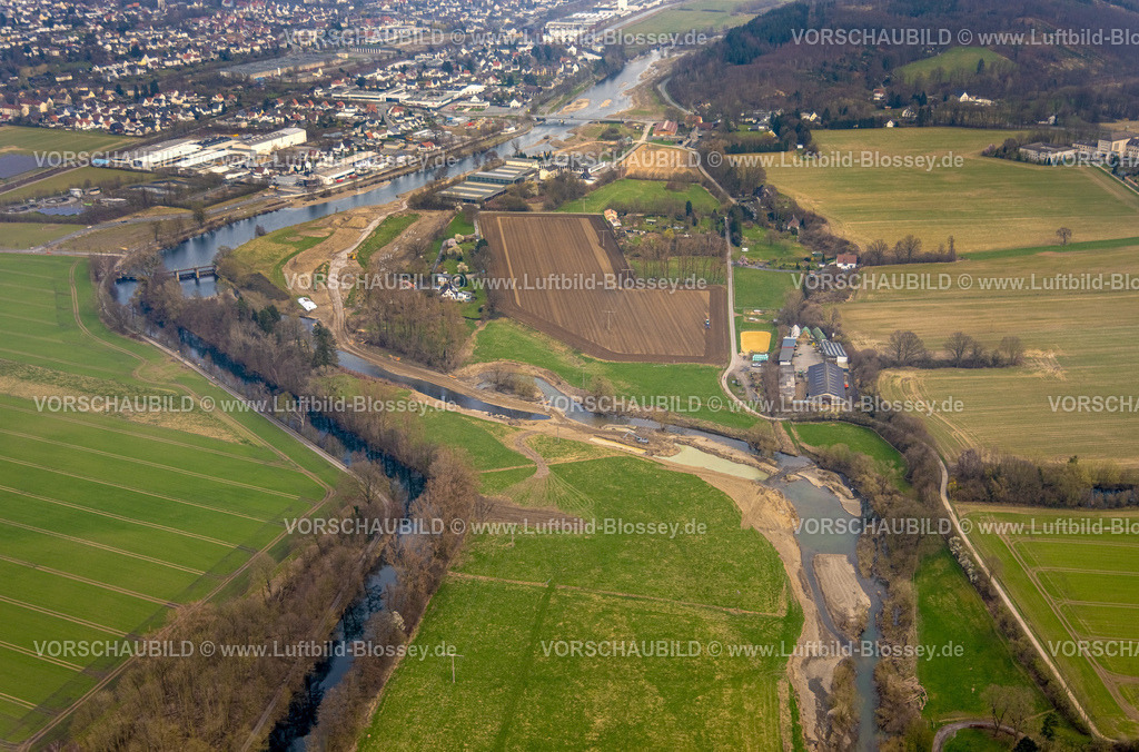 Wickede240307989 | Luftbild, Fluss Ruhr, Obergraben, Ruhrbrücke Wickede und Blick auf Wickede, Wickede/Ruhr, Nordrhein-Westfalen, Deutschland