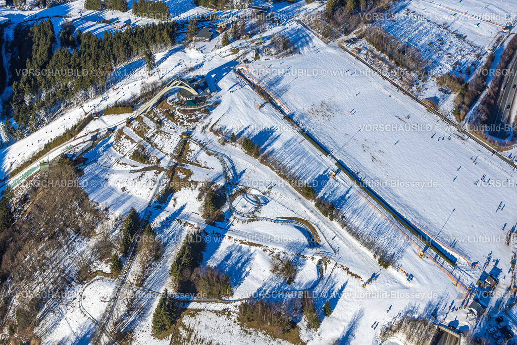 Winterberg230205758 | Luftbild, St. Georg Sprungschanze, verschneite Sommerrodelbahn SchanzenWirbel, Übungslift Herrloh, Winterberg, Sauerland, Nordrhein-Westfalen, Deutschland