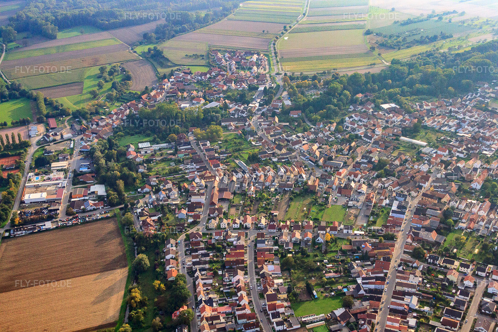 Luftbild: Dorfansicht von Norden in Hördt im Bundesland Rheinland-Pfalz in Deutschland. Foto: IMG_60176.jpg vom 08.10.2013 durch Werner Riehm/FLY-FOTO.de