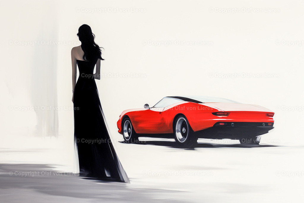alter roter Sportwagen | Oldtimer mit Frau