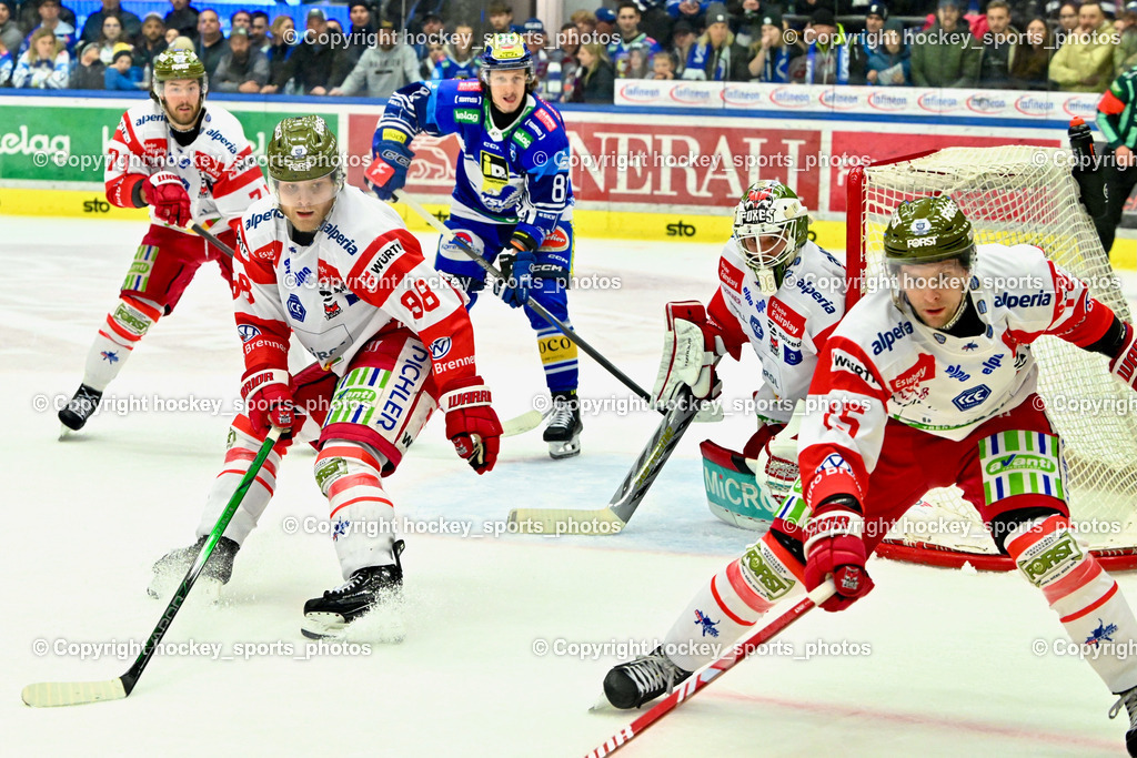 EC IDM WÄRMEPUMPEN VSV vs. HC Bozen | #15 Miglioranzi Enrico Dean HC Bozen, #98 Hults Cole Dean HC Bozen, #38 Harvey Sam Dean HC Bozen, #81 RICHTER Marco EC VSV, #71 Salinitri Anthony Dean HC Bozen, EC IDM WÄRMEPUMPEN VSV vs. HC Bozen, EC IDM WÄRMEPUMPEN VSV vs. HC Bozen am 14.03.2025 in Villach (Stadthalle Villach), Austria, (Photo by Bernd Stefan)