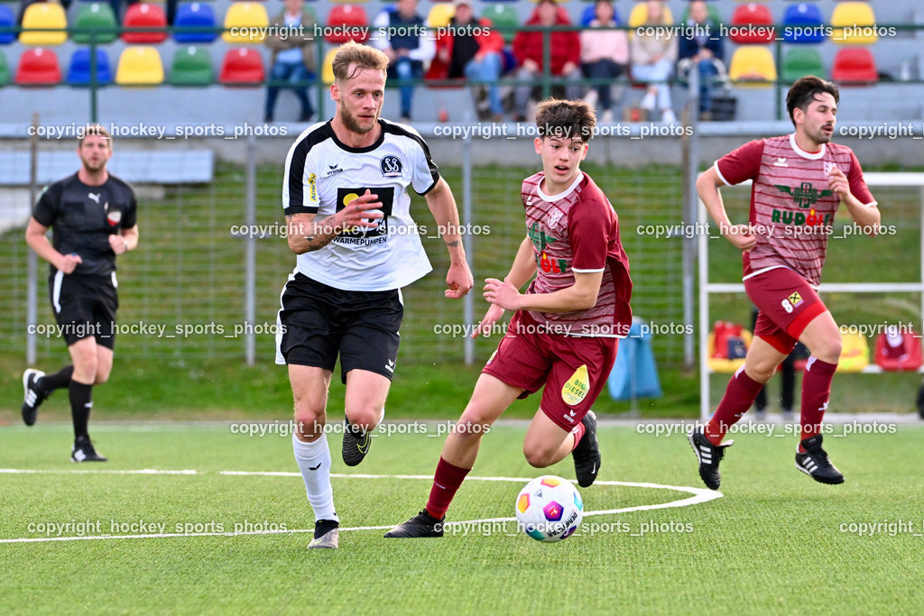 SV Spittal vs. VST Völkermarkt 5.4.2024 | #44 Miha Kostanjsek SV Spittal, #4 Johannes Schmutzer VST Völkermarkt, SV Spittal vs. VST Völkermarkt 5.4.2024, SV Spittal vs. VST Völkermarkt am 05.04.2024 in Spittal an der Drau (Goldeck Stadion), Austria, (Photo by Bernd Stefan)