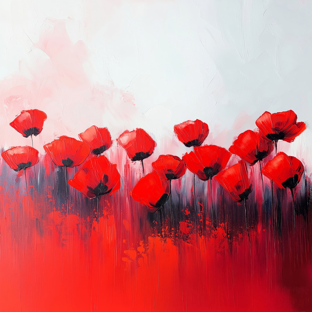 2502034 - Rote Mohnblumen | Rote Mohnblumen im Stil eines modernen Gemäldes.Bestellen Sie dieses florale Motiv als hochwertigen Kunstdruck auf Leinwand, hinter Acrylglas, auf Alu-Dibond oder als Poster.