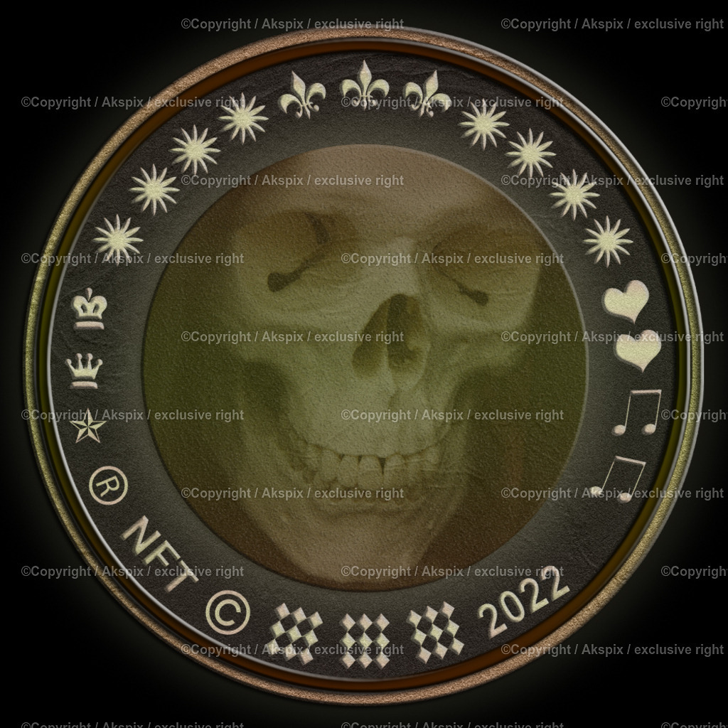NFTs_Coin-KnochenKopf-2022-2 | Die Bildagentur Akspix ist eine Online-Bildagentur und bietet professionelles und kreatives Bildmaterial Royalty free und Rights Managed. Bildarchiv Akspix bietet eine große Auswahl an kreativen und klassischen Motiven.Frankfurt Fotograf, Fotoshooting