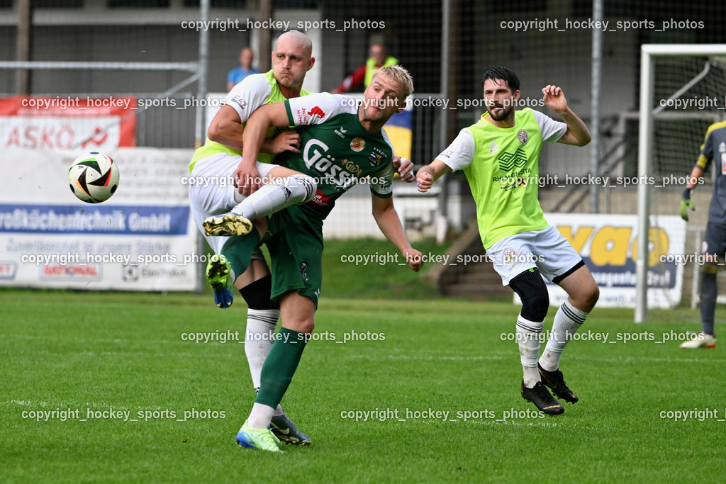 WSG Radenthein vs. SV Rapid Lienz | #9 Mario Besic Rapid Lienz, #12 Stefan Rauter WSG Radenthein, #2 Alexander Rauter WSG Radenthein, WSG Radenthein vs. SV Rapid Lienz, WSG Radenthein vs. SV Rapid Lienz am 30.08.2025 in Radenthein (Sportplatz Radenthein), Austria, (Photo by Bernd Stefan)