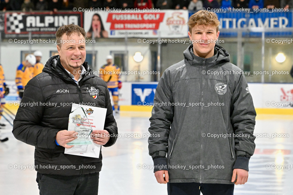  ESC Steindorf vs. EHC Althofen 2.3.2023 | Ehrung KEHV Superstar Wahl 2022/23, KEHV Präsident Michael Herzog Löschnig, Marco Steiner