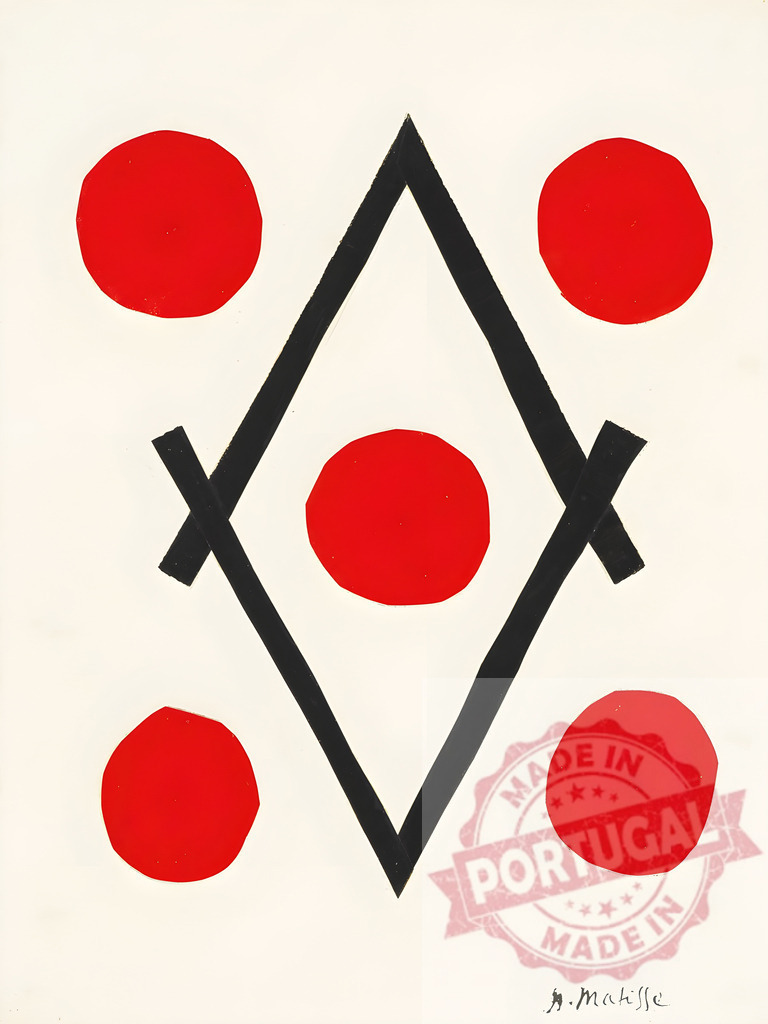 Monsieur Loyal from Jazz series by Henri Matisse. Henri Matisse | Henri Matisse creating abstract composition with red dots and a black diamond shape - Realized with Pictrs.com