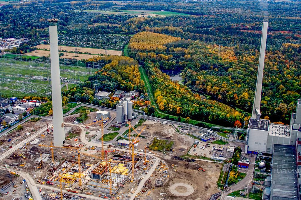 Luftbild: EnBW Neubau Kohlekraftwerk am Rheinhafen im Ortsteil Daxlanden in Karlsruhe im Bundesland Baden-Württemberg in Deutschland. Foto: IMG_13788.jpg vom 08.10.2008 durch Werner Riehm/FLY-FOTO.de