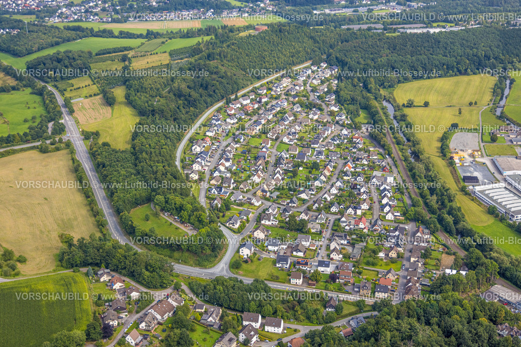 Meschede250806991 | Luftbild, Wald-Wohnsiedlung zwischen Wildshausener Straße und Talweg, Freienohl, Meschede, Sauerland, Nordrhein-Westfalen, Deutschland