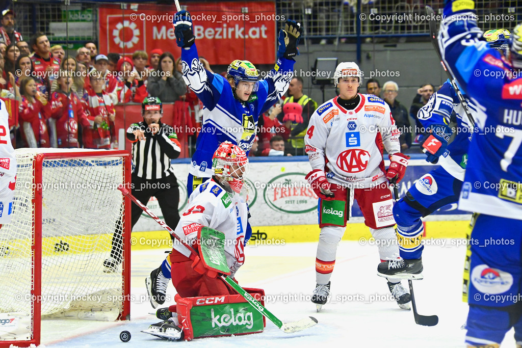 EC IDM Wärmepumpen VSV vs. EC KAC  | Jubel #32 Dahm Sebastian EC KAC, #12 Pearson Chase EC VSV, #64 Preiml Maximilian EC KAC, EC IDM Wärmepumpen VSV vs. EC KAC , EC IDM Wärmepumpen VSV vs. EC KAC  am 27.10.2024 in Villach (Stadthalle Villach), Austria, (Photo by Bernd Stefan)