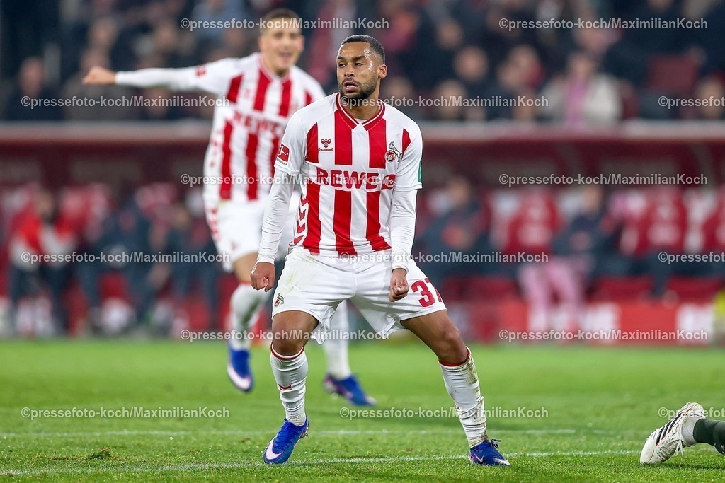 1FC14012601027 | 14.01.2026, Fußball, 1. FC Köln - FC Bayern München, 1. Fußball Bundesliga, 17. Spieltag, RheinEnergie-STADION, Saison 2025 2026: Torjubel nach dem Tor zum 1:0 durch Torschütze Linton Maina (1FC Koeln #37)  zusammen mit   DFB regulations prohibit any use of photographs as image sequences and or quasi-video.