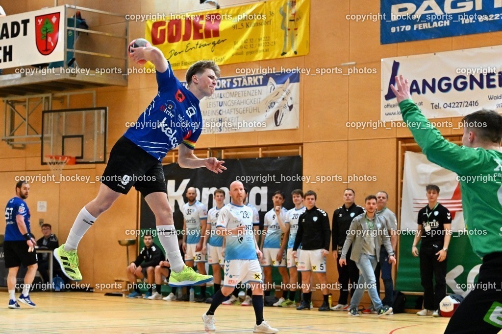 SC Ferlach vs. HSG Bärnbach/Köflach 30.3.2024 | #9 SAGER Nico SC Ferlach, SC Ferlach vs. HSG Bärnbach/Köflach 30.3.2024, SC Ferlach vs. HSG Bärnbach/Köflach am 30.03.2024 in Ferlach (Ballspielhalle Ferlach), Austria, (Photo by Bernd Stefan)