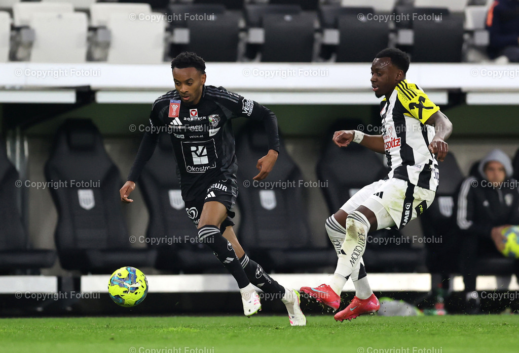 A_LUI_02042025_21 | SPORT FUSS OEFB-CUP HALBFINALE LASK -WAC 02.04.2025 IM BILD:THIERNO BALLO (WAC) UND GEORGE BELLO (LASK) FOTO:FOTOLUI/MW