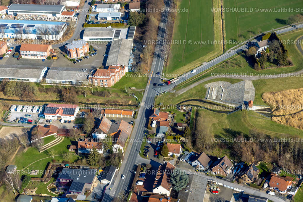 Unna230214134 | Luftbild, Wohnsiedlung An der Vaerstbrücke, Hammer Straße Höhe Schillerstraße, Mühlbach Wehr, Uelzen, Unna, Ruhrgebiet, Nordrhein-Westfalen, Deutschland