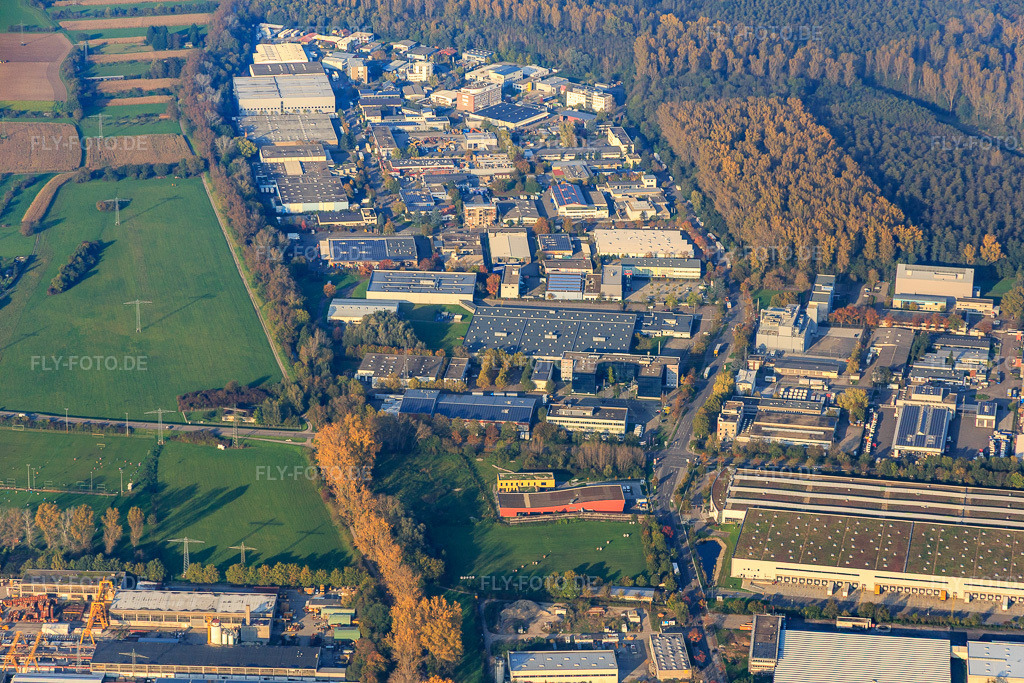 Luftbild: Industriegebiet Greschbachstr / An d. Roßweid im Ortsteil Grötzingen in Karlsruhe im Bundesland Baden-Württemberg in Deutschland. Foto: IMG_075420.jpg vom 26.10.2014 durch Werner Riehm/FLY-FOTO.de