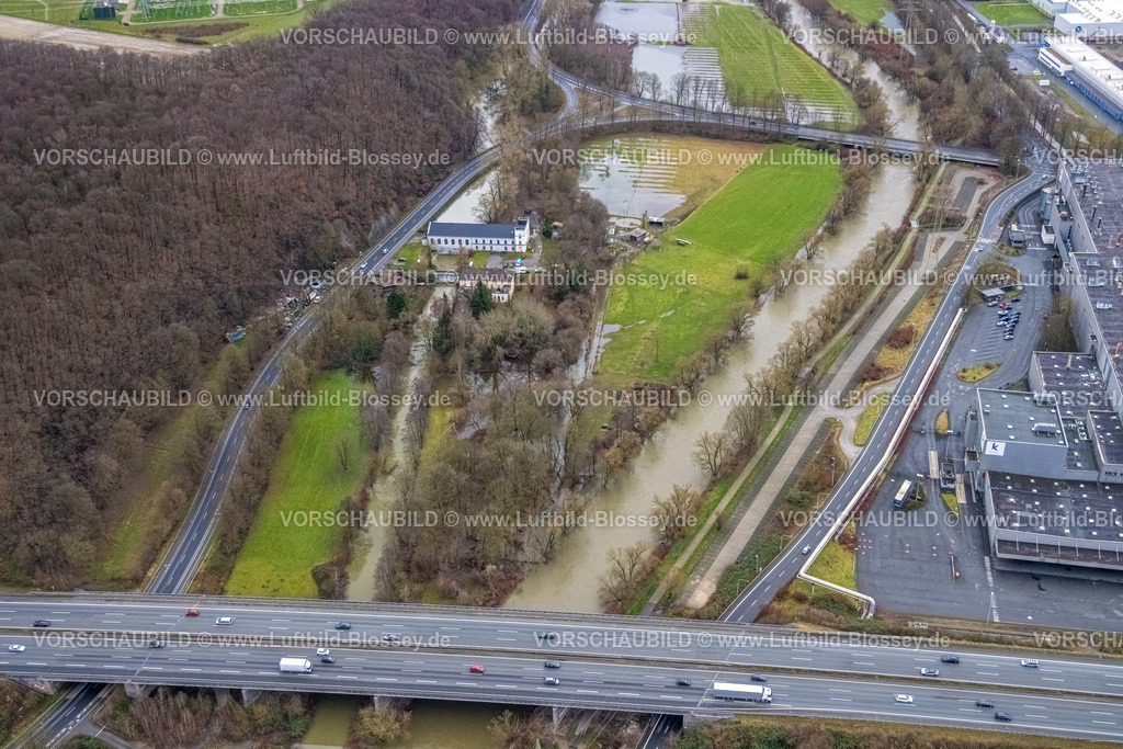 Hagen231201535Lenne2 | Luftbild vom Weihnachtshochwasser 2023, Fluss Lenne, tritt über die Ufer, Renaturierung,  Boele, Hagen, Ruhrgebiet, Nordrhein-Westfalen, Deutschland
