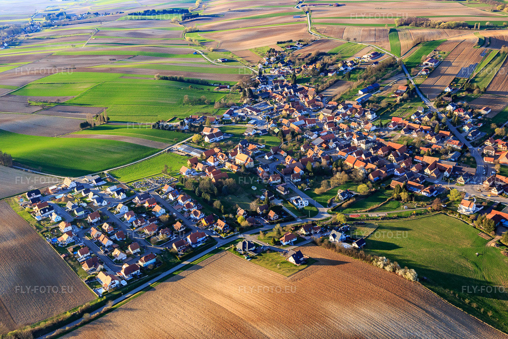 Vue aérienne: Vue de la ville depuis le sud-est à Trimbach dans le département Bas Rhin, France – .Photo: IMG_097841.jpg prise le 27/03/2017 par Werner Riehm/FLY-FOTO.eu – Résolution de l'original: 5472 x 3648 px