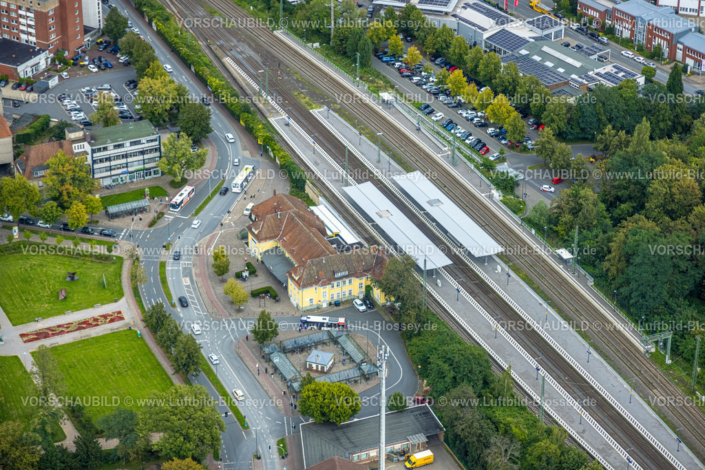 Ahlen230803230 | Luftbild, uftbild, Bahnhof Ahlen(Westf), Ahlen, Ruhrgebiet, Nordrhein-Westfalen, Deutschland