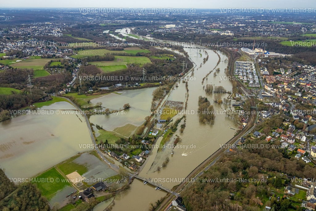 Bochum231202478Ruhr | Luftbild, Ruhrhochwasser, Weihnachtshochwasser 2023, starke Regenfälle,  Dahlhausen, Bochum, Ruhrgebiet, Nordrhein-Westfalen, Deutschland