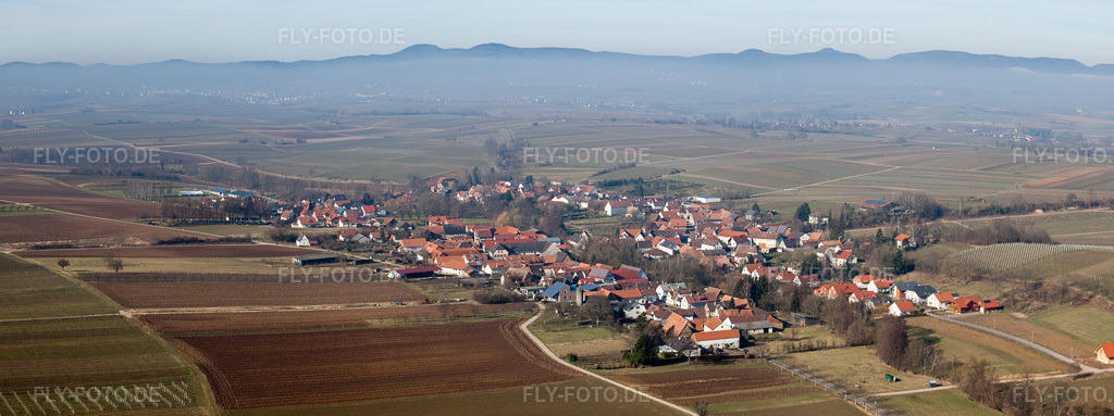 Luftbild: Panorama vom Ortsbereich und der Umgebung in Dierbach im Bundesland Rheinland-Pfalz in Deutschland. Foto: IMG_37349-Bearbeitet.jpg vom 07.02.2011 durch Werner Riehm/FLY-FOTO.deAuflösung des Originals: 7762 x 2905 px