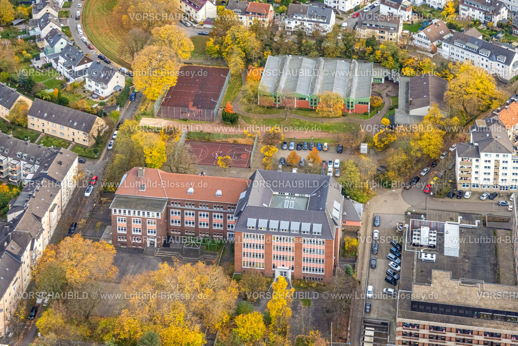 Hagen251101341 | Luftbild, Luise-Rehling-Realschule und Hauptschule Altenhagen, hinten Tennisplätze und Sporthalle DJK Schwarz-Gelb Hagen 1920, herbstliche Bäume, Altenhagen, Hagen, Ruhrgebiet, Nordrhein-Westfalen, Deutschland