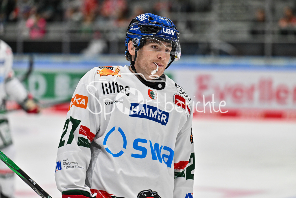 Augsburger Panther - Moser Medical Graz99ers | im Bild Kyle MAYHEW (Augsburger Panther 27) / Einzelfoto / Freisteller / Testspiel: Augsburger Panther - Moser Medical Graz99ers; Curt Frenzel Stadion am 31.08.2025