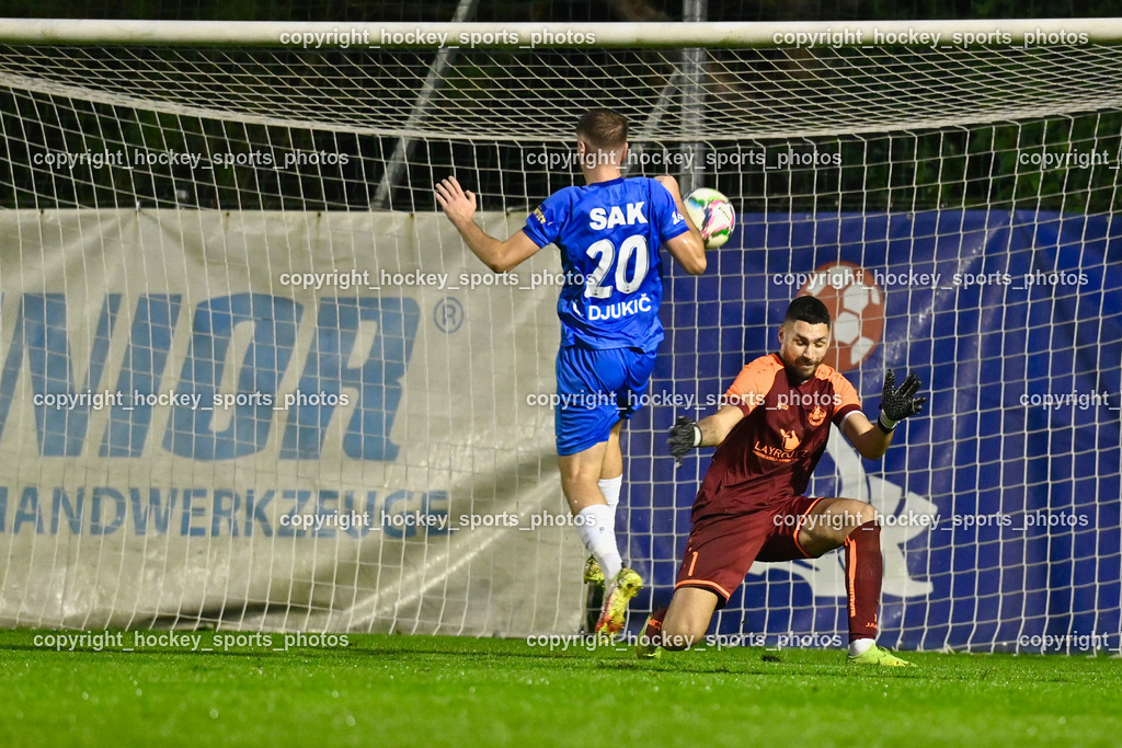 SAK vs. SV Donau  | #20 Luka Djukic SAK, #1 Aljaz Cotman SV Donau, SV Donau, SAK vs. SV Donau , SAK vs. SV Donau  am 27.09.2024 in Klagenfurt (Sportpark Welzenegg), Austria, (Photo by Bernd Stefan)