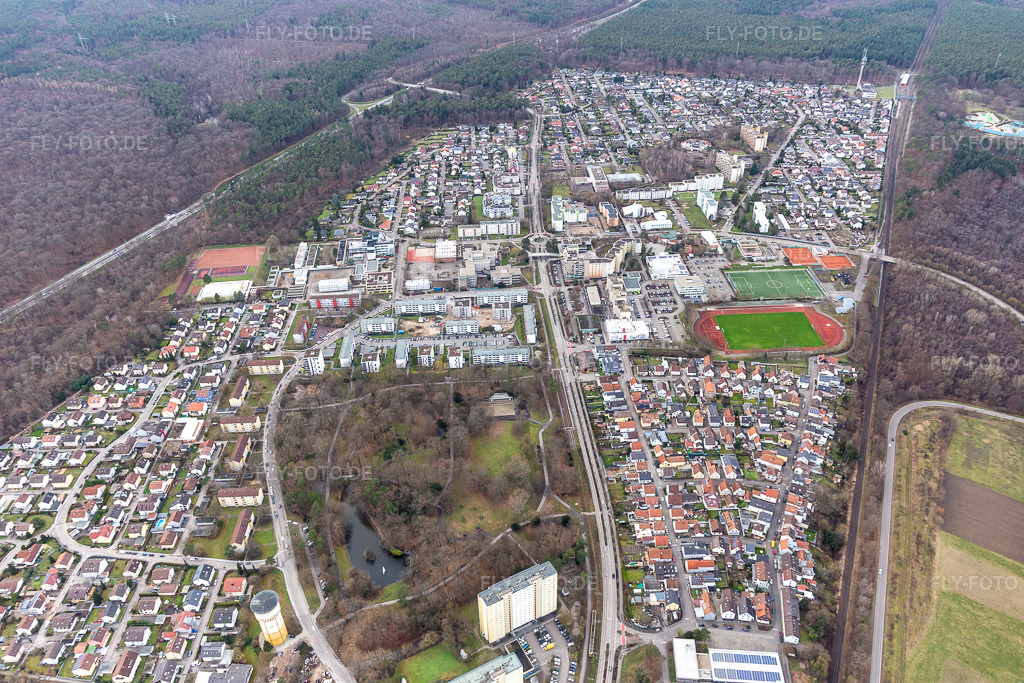 Luftbild: Dorschberg mit dem Wörther Bürgerpark in Wörth am Rhein im Bundesland Rheinland-Pfalz in Deutschland. Foto: IMG_124272.jpg vom 04.02.2021 durch Werner Riehm/FLY-FOTO.de