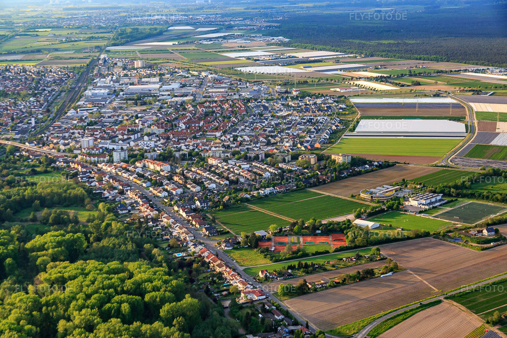 Luftbild: Alte Viernheimer Straße in Lampertheim im Bundesland Hessen in Deutschland. Foto: IMG_088280.jpg vom 09.05.2016 durch Werner Riehm/FLY-FOTO.de