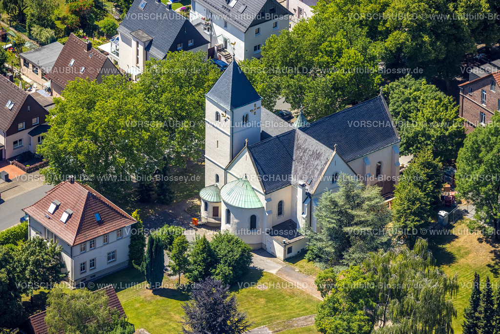 Castrop-Rauxel220705815 | Luftbild, Kath. Kirche Hl. Schutzengel, Frohlinde, Castrop-Rauxel, Ruhrgebiet, Nordrhein-Westfalen, Deutschland