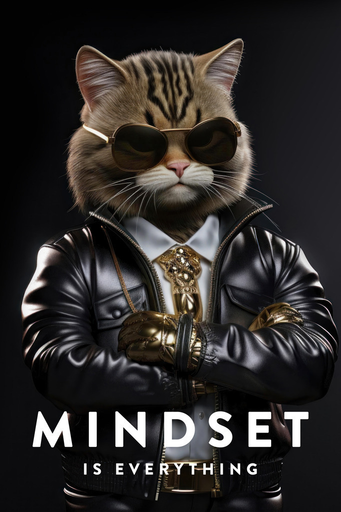 2401033 - Mindset is everything | Ein coole Katze im Stil einer Illustration mit dem Spruch "Mindset is everything"