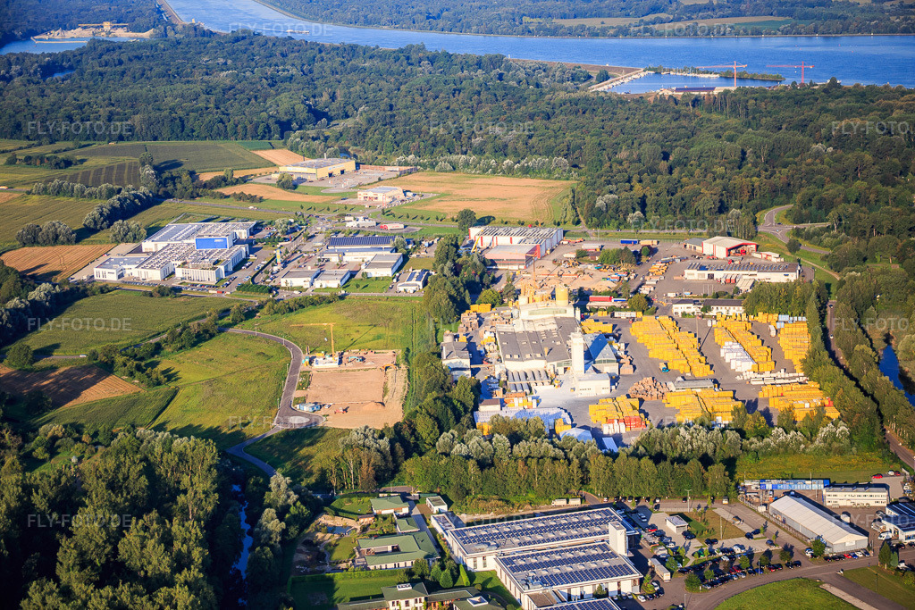 Luftbild: Industriegebiet Im Salmenkopf mitYTONG Werk im Ortsteil Freistett in Rheinau im Bundesland Baden-Württemberg in Deutschland. Foto: IMG_093140.jpg vom 16.08.2016 durch Werner Riehm/FLY-FOTO.deWWW.YTONG-BAUSATZHAUS.DE