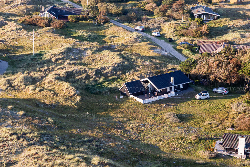 Aerial view: Cozy holiday homes in the dunes in Fanø in the state South Denmark, Denmark.Photo: IMG_118922.jpg taken on 09/21/2019 by Werner Riehm/FLY-FOTO.comResolution of the original: 5472 x 3648 px