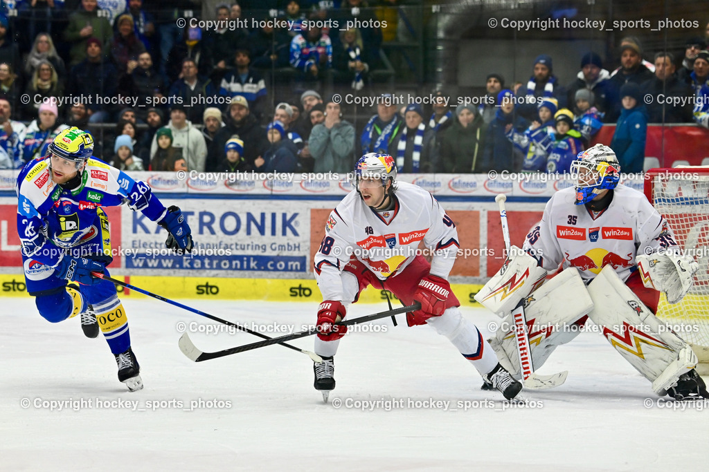 EC IDM Wärmepumpen VSV vs. EC Red Bull VSV | #35 Atte Tolvanen EC Red Bull Salzburg, #48 Lucas Thaler EC Red Bull Salzburg, #26 Guus van Nes EC VSV, EC IDM Wärmepumpen VSV vs. EC Red Bull VSV, EC IDM Wärmepumpen VSV vs. EC Red Bull Salzburg am 16.01.2026 in Villach (Stadthalle Villach), Austria, (Photo by Bernd Stefan)